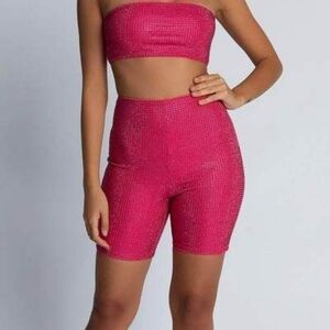 Meshki Hot Pink Ashley Diamante Bedazzled Bike Shorts